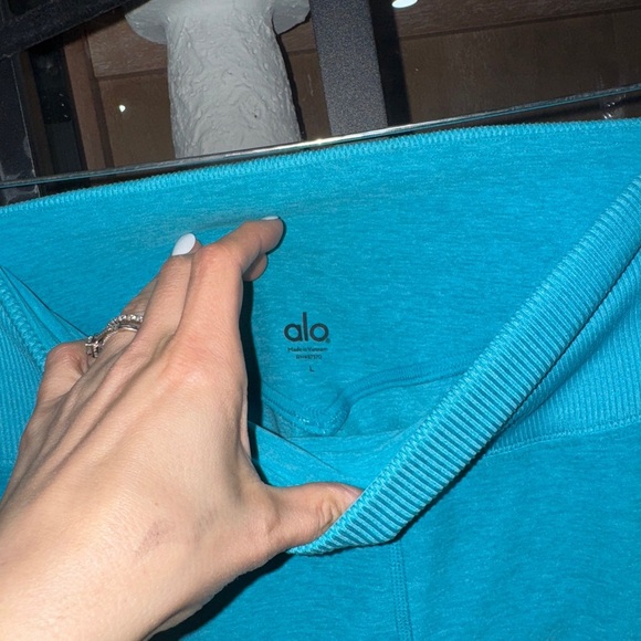 ALO Leggings Alosoft Lounge Bright Aqua Heather high waisted workout ribbed - Picture 7 of 10